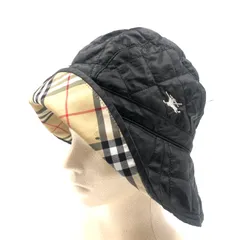 BURBERRY GOLF バーバリーゴルフ　バケットハット　ブラック×裏地総ノバチェック　ロゴ刺しゅう　キルティングステッチ　ポリエステル100% 頭囲57.5cm 三陽商会　日本製　レディース