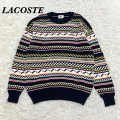 【美品】 LACOSTE 3 長袖ニット セーター ボーダー 総柄 ネイビー