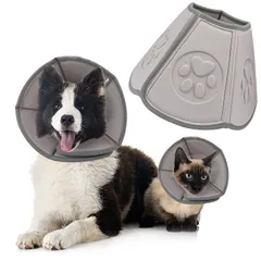 新品 ziyue エリザベスカラー 犬 猫 カラー 傷舐め防止 引っ掻き防止 手術後 介護 軽量 柔らかい ソフト サイズ調節可能 EVA素材 小中大型犬用 (A-Grey M)