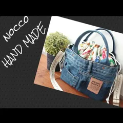 No.412【DENIM✖️カラフル生地♪ 全面あおりポケット巾着BAG ...