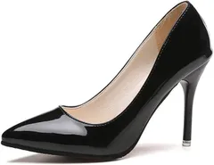 [Four leaf] 美脚 パンプス ハイヒール エナメル 9.5cm ヒール お洒落 ピンヒール 大きいサイズ ポインテッドトゥ 靴 レディース (ブラック, 日本の靴のサイズ寸法, 大人, 数値, 26.5 cm) [ブラック] [26.5 cm]