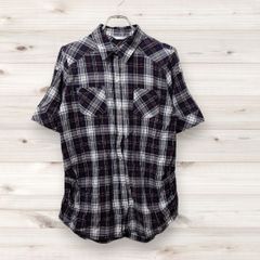 D0288 コーンフレーク CORNFLAKE 長袖シャツ (L) ネイビー 濃紺 チェック 総柄 レギュラーカラー 綿/コットン