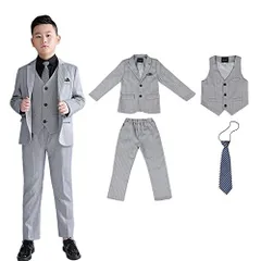 100_グレー [BeGyoku] 男の子フォーマルスーツ 4点セット 子供スーツセット ジャケット＋ベスト＋ズボン＋ネクタイ/蝶ネクタイ 子どもスーツ ボーイズ キッズ ベビー服 紳士服 タキシードスーツ 七五三 入学式 入園式 卒業式 結婚式 発表会 お宮