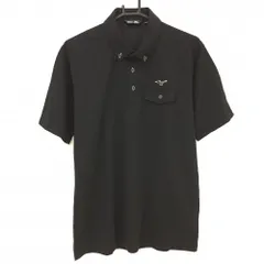 【超美品】ミズノゴルフ 半袖ポロシャツ 黒 ボーダー織生地 ロゴ刺しゅう メンズ L ゴルフウェア MIZUNO