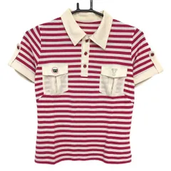 ★特価★【超美品】MUスポーツ 半袖ポロシャツ ピンク×白 ボーダー 襟袖口異素材 レディース 38(S) ゴルフウェア M・U SPORTS