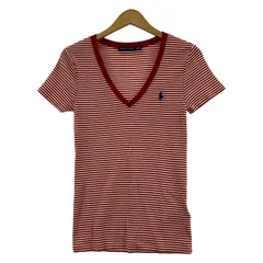 RALPH LAUREN ラルフローレン ボーダー Vネック ワンポイント刺繡半袖Ｔシャツ sizeM/レッド×ホワイト