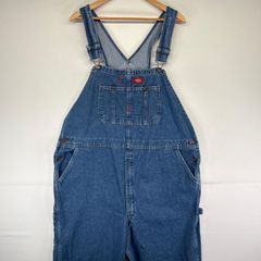 古着 ディッキーズ Dickies オーバーオール デニム 大きいサイズ ワーク ジップ ワンポイントロゴ w44 L30  ブルー メンズ