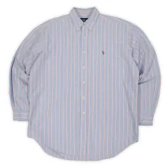 ポロラルフローレン POLO RALPH LAUREN 90s 00s ボタンダウンシャツ オックスフォード CLASSIC FIT USA ヴィンテージ アメリカ 古着 サックスブルー系 マルチストライプ柄 L【中古】