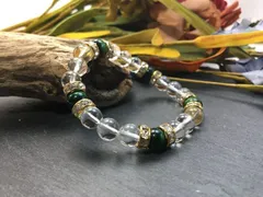 パワーストーン ブレスレット グリーンタイガーアイ&水晶 (ゴールド) 8mm レディース  ●