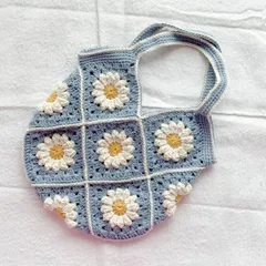 グラニースクエア バッグ ハンドメイド マーガレット コットン素材 手さげ ハンドバッグ かぎ針編み