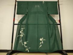 美品 訪問着 絽 夏 夏着物 深緑 朝顔 とんぼ 金彩 身丈164cm 正絹 美品 訪問着 絽 夏 夏着物 深緑 朝顔 とんぼ 金彩 身丈164cm 正絹