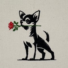 赤い薔薇をくわえたチワワ（小）