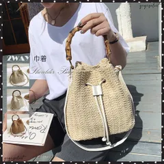 巾着かごバッグ トートバッグ 2WAY 手提げショルダー 夏 レディース 編み 籠バッグ 斜めかけ ナチュラル ペーパー 遠足 ストローバッグ バケット鞄 旅行 おでかけ 肩掛け涼しげに編まれたナチュラル素材の2way仕様巾着かごバッグ