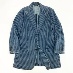 43f25 【イタリア製】POLO by RALPH LAUREN ポロバイラルフローレン 希少モデル インディゴ ヒッコリーストライプ テーラードジャケット ピークドラペル サイズ42 メンズ ドレスジャケット