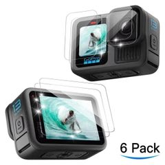 GoPro HERO13 Black対応 ガラス保護フィルム「メイン画面用×2 +サブ画面用×2 +レンズ保護用×2」ゴープロ HERO13 Black用液晶保護フィルム保護フィルム 硬度9H 指紋防止 飛散防止 高感度 高透過 【6枚入り】