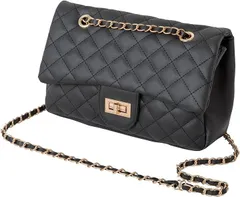 Crossmarbery(クロスマーベリー) キルティングバッグ ショルダー レディース 斜めがけ 肩掛け ショルダーバッグ 大きめ チェーン 2way 革 レザー 大容量 ベージュ お洒落 大人 可愛い R47(ブラック)