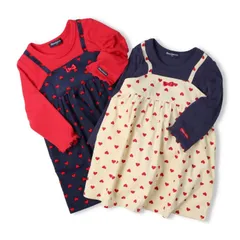 moujonjon ハート柄キャミ重ね着風長袖ワンピース　m64305