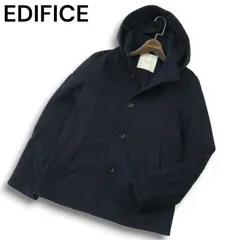 EDIFICE エディフィス 秋冬 メルトン ウール★ フーディー ジャケット コート Sz.S メンズ ネイビー 日本製