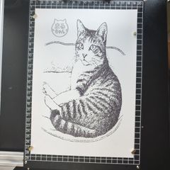 キジ白猫の線画☆一点物イラスト - メルカリ
