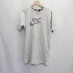 ◇ ⊂ NIKE ナイキ フロントにロゴ 半袖 ひざ丈 スウェットワンピース サイズS ライトグレー レディース E  【1410100007042】