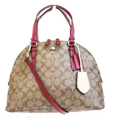 【中古】 コーチ COACH シグネチャー ハンドバッグ ショルダー 2WAY ブラウン レッド PVC レザー F24606 06HE444