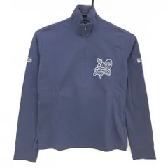 【美品】ゾーイ 長袖ハイネックシャツ ネイビー ロゴ刺しゅう ラインストーン レディース 40(L) ゴルフウェア ZOY