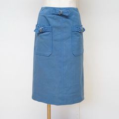 [値下げ交渉歓迎] スカート CELINE JEANS M 青 オールドセリーヌ　ヴィンテージ 1980年代 フロントポケット付き Aライン 美シルエット レトロデザイン タイトスカート 綿100% 春夏秋 即購入OK A-20