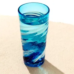 琉球ガラス　荒波シリーズ　コバルトロングビアグラス　300ml　贈り物・ギフト　自宅用・来客用　作者：源河源吉　沖縄県の工芸品　Ryukyu glass  Genka Genkichi  Okinawa craft