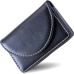 fogman 名刺入れ メンズ PUレザー 薄型 大容量 おしゃれ スリム コンパクト シンプル(黒)