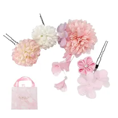 【新品】 サムコス 成人式髪飾り 4点セット お花 ヘアアクセサリー 髪留め Uピン 成人式 結婚式 七五三 卒業式 夏祭り 花火大会 花見 お正月 披露宴 パーティー 髪飾り ヘッドドレス 浴衣 和風 和装 着物 レディース (ピンク)