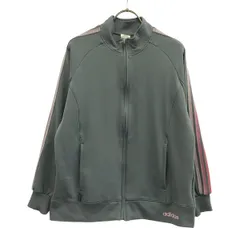 adidas アディダス ロゴ刺繍 トラックジャケット L グレー×ピンク トレーニング ジャージ レディース 古着