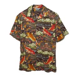 アロハシャツ メンズ 夏 レーヨン 半袖 和柄 総柄 開襟シャツ ALOHA レーヨン アロハ レーヨンシャツ 鯉 レーヨン100% オープンカラー 半袖シャツ 夏物 オープンカラーシャツ 送料無料 大きいサイズ ビッグサイズ RB-87