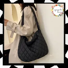 キルトショルダーバッグダウン風レディース キルティング ソフトバッグ 斜めがけ カジュアル 大きめトートバッグ 軽量 マザーバッグ 大容量 餃子型バッグ 黒　 無地デイリーバッグ 秋冬 肩掛けバッグ 柔らかいかばん韓国 TZM-285