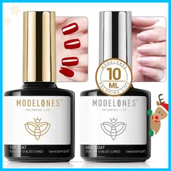 【人気商品】，【特価商品】，【特価】10ml 2本セット ノンワイプ ベースコート 拭き取り不要 トップコート 大容量 速乾 ジェルネイル ジェルネイル用 UV/LED対応 Modelones カラージェルネイル