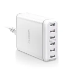 【在庫処分】コンセント 充電器 合計60W USB-A×6 【 iPhone USB SE315141312 / iPad / エレコム Android 対応】 ホワイト EC-ACD01WH