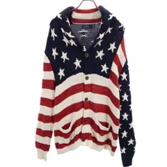ポロラルフローレン 星条旗柄 長袖 ショールカラー ニット カーディガン M POLO RALPH LAUREN コットン リネン シルク カシミヤ ブレンド メンズ 古着 【231109】