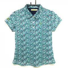 【超美品】ビバハート 半袖ポロシャツ ライトブルー×白 小花柄 レディース 40(M) ゴルフウェア VIVA HEART