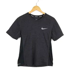 ナイキ NIKE Tシャツ ドライ メッシュ 切替 ロゴ ドライフィット ランニング 速乾 吸汗 半袖 M 黒 ブラック グレー スポーツウエア