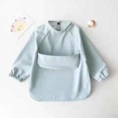 ☆ 上段ポケット×ブルー ☆ M ☆ ベビー お食事エプロン 撥水 長袖 babybib483 食事 エプロン 長袖 ベビー お食事エプロン スタイ お食事スタイ 食事用エプロン キッズエプロン 食事エプロン 男の子 女の子 無地 撥水 はっ水 赤ちゃん