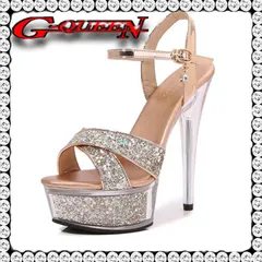 【新品】71425【金】ラメ厚底プラットフォームヒール パンプス サンダルキャバ ミュール サンダル ハイヒール パンプス ドレス 結婚式 パーティ お呼ばれ披露宴にもお勧めです 【22.5cm】【23.0cm】【23.5cm】【24.0cm】【24.5cm】