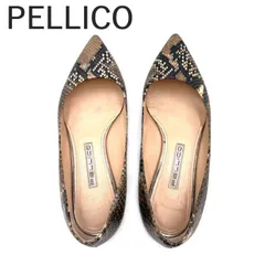 美品✨ペリーコ 38 約25㎝ パイソン レザー ポインテッド パンプス グレー パイソンポインテッドトゥパンプス PUMPS ナチュラルヘビ ヘビ型