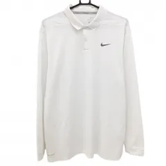 ナイキゴルフ 長袖ポロシャツ 白 ロゴグレー DRY-FIT メンズ L ゴルフウェア NIKE