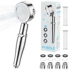 シャワーヘッド マイクロナノバブル 増圧 80%節水率 3段階モード 手元止水 360°調節 塩素除去 極細水流 水流調整 高洗浄力 頭皮ケア 美肌 軽量 水漏れ防止 M/K/G/Oアダプター付き 国際基準G1/2