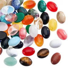 【人気商品】SUPERFINDINGS 23色 48個 厚さ4~5ｍｍ 多種多様 ミックス オーバル 楕円形パワーストーン CAB チャームビーズ フラットバック ペンダント 手作り ジュエリー用 DIY用 アクセサリーパーツ イヤリング ネックレス