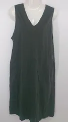 ◇ deux C ドゥ セー Vネック シンプル 無地 ノースリーブ 膝丈 ワンピース チャコールグレー系 レディース P  【1307040027677】