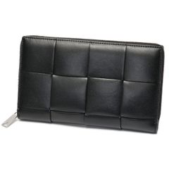 ボッテガヴェネタ/BOTTEGA VENETA　カセット ジップ アラウンド ウォレット / ラウンド ファスナー　649607　マキシ イントレチャートレザー　ブラック【中古】　S-158680