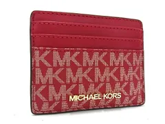 ■新品同様■ MICHAEL KORS マイケルコース MK柄 レザー×PVC カードケース パスケース カード入れ 定期入れ レッド系 DI0154