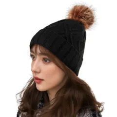 【売切注意】 [OZERO] ニット帽子レディース 冬 裏起毛 暖かい 毛糸の帽子 スノボ スキー 登山 自転車 アウトドア 用 ブラック/オレンジ フリーサイズ