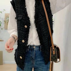 ジレ レディース ツイード ベスト 前開き 春秋 フォーマル きれいめ ツイードベスト おしゃれ Vネック 上品 レイヤード 卒業式 母 卒園式 入園式 セレモニー 七五三 お宮参り