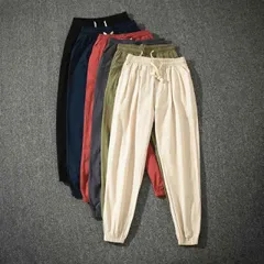種類109：XL/E：オフホワイト  メンズ ファッション 服 男性用 オシャレ シンプル 大人 かっこいい 大きいサイズ ストリート 紳士服 リネン パンツ 夏 薄手 通気性 ソリッドカラー 九分丈 カジュアル 綿 ズボン